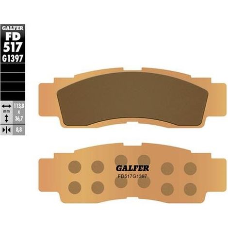 Pastillas de freno Galfer KH676 de metal sinterizado (doradas) para ATV, delanteras, Yamaha YXE 1000 Wolverine '21-'23 YXZ 1000 '16-'23