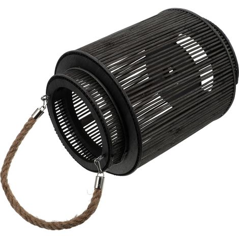 Lanterne Décorative Tissée Portable en Matériau Synthétique Noir Lumière Chaude, Style Rétro Classique, pour Comptoir Cuisine ou Manteau (1/5)