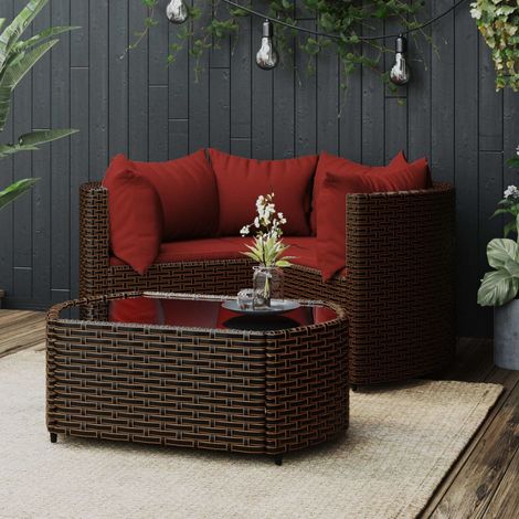 4-tlg. Garten-Lounge-Set mit Kissen Braun Poly Rattan