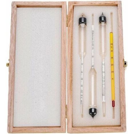 3-teiliges Alkoholmessgerät-Set mit Thermometer. Alkoholgehalt: 0–40 %, 40–70 %, 70–100 % vol. Geeignet für Spirituosen, Destillate, Whisky, Brandy und Wodka. (1/5)