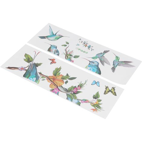 Autocollants muraux décoratifs PVC motifs papillons oiseaux branche arbre couleurs 70x25cm lot de 2 pour chambre salon (1/5)