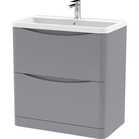 Nuie Lunar Satin Grey 800mm 2 Drawer Vanity Unit and Polymarble Basin - LUN203 (1/3)