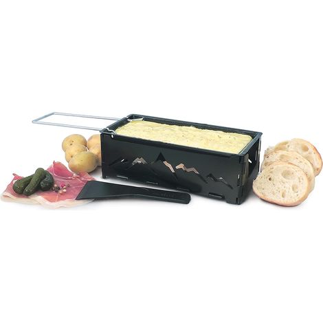 Raclette Fromage à raclette avec spatule, acier, noir, 18 cm x 8 cm x 6 cm, portable, chauffe-plat, support pliable, antiadhésif, passe au lave-vaisselle, coffret cadeau (1/3)