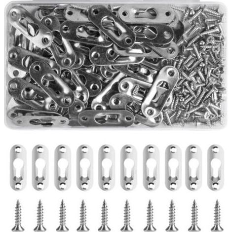 60 Pcs Cintres de Trou de Serrure, Support de Montage Dissimulé, Attaches en Trou de Serrure en Métal, Cintre pour Fixation de Tableau Accrocher Attaches Cadre Photo, Armoire, Miroir, avec 120 Vis (1/4)