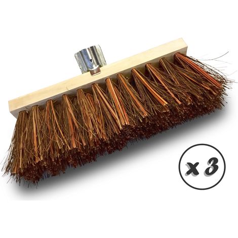 Balai de cantonnier piassava - Spécial goudron et surfaces chaudes - Douille métal boulonnée - Lot de 3 - Sans manche