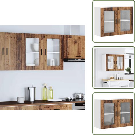 Almacenamiento en cocina - vidaXL Armario de pared para cocina puerta cristal Porto madera vieja - Armario de madera