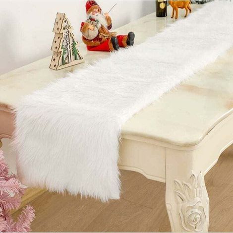 Chemin de table Blanc Fourrure pour Anniversaire , XU, Fête de Mariage, Noël Décoration jour de fete , DIY Jardinage Moderne Décorations de Table 37x183cm - KZQ (1/4)