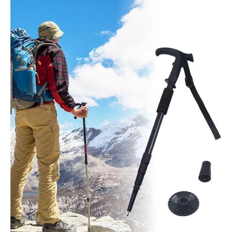 Bastones de trekking retráctiles de aleación de aluminio, ideales para actividades al aire libre como montañismo, senderismo y trail running. Color negro.