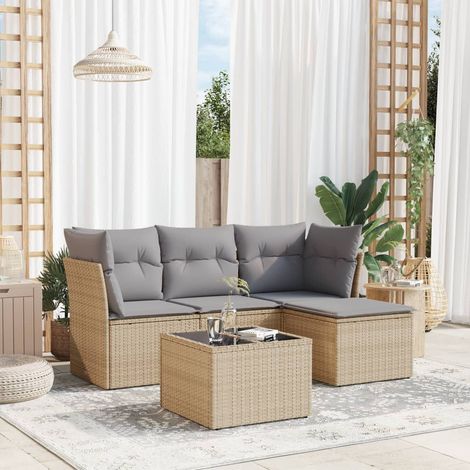 Salon de jardin avec coussins 5 pcs beige résine tressée (1/3)