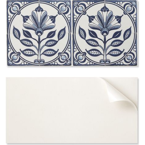 Panel de vinilo con motivo para una f谩cil transformaci贸n de la pared, 100x50 cm, estampado floral sobre azulejo.