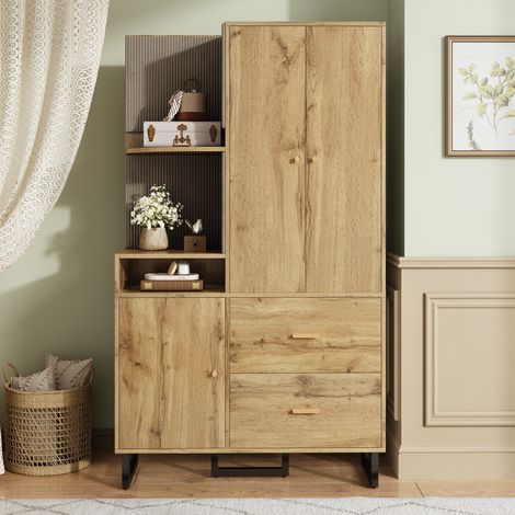 Meuble d'entrée 110x38x186cm - avec meuble à chaussures, étagère de rangement - MDF - Naturel (1/5)