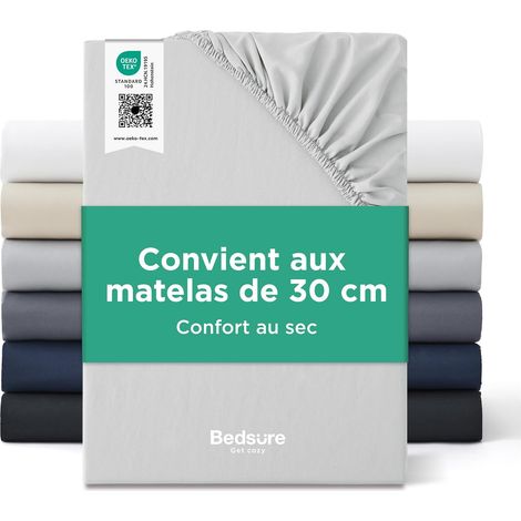 Drap Housse 140x200 Microfibre - jusqu'à 30cm, Gris Clair (1/5)