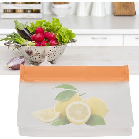 3D-Aufbewahrungsbeutel für Obst und Gemüse, halbtransparent und mattiert, 22 x 20 x 5 cm, orange, große Größe. (1/5)
