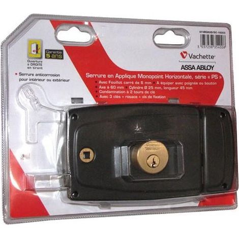 Vachette – Serrure multipoint en applique horizontale – 4 gorges à fouillot – 2 clés – Carré 6mm – Pour porte jusqu'à 50mm d'épaisseur (1/5)
