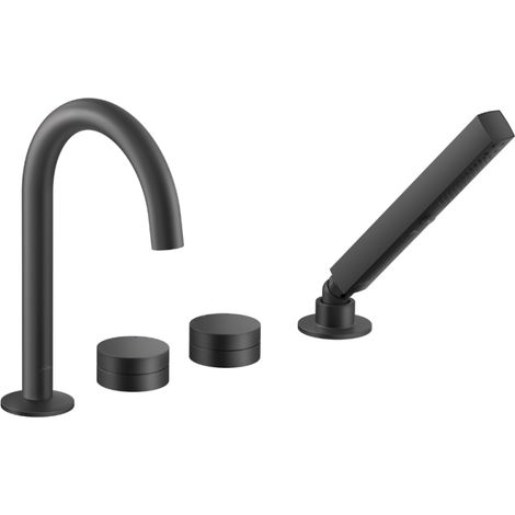 Mitigeur baignoire mécanique sur gorge JACOB DELAFON Grands Boulevards noir mat + pommeau de douche 2 jets + corps encastré