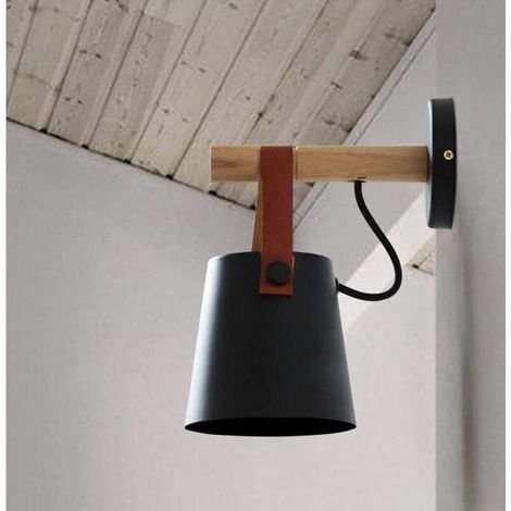 E27 Applique Moderne Métal Style Fer Forgé Bois Ceinture Applique Creative Nordic Lighting Suspension (Noir) - RW (1/5)