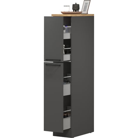 Dmora - Küchen-Vorratsschrank Quintino, Mehrzweckschrank, Aufbewahrungsschrank mit 2 Schubladen, 100 % Made in Italy, 30 x 60 x 165 cm, Anthrazit und Eiche