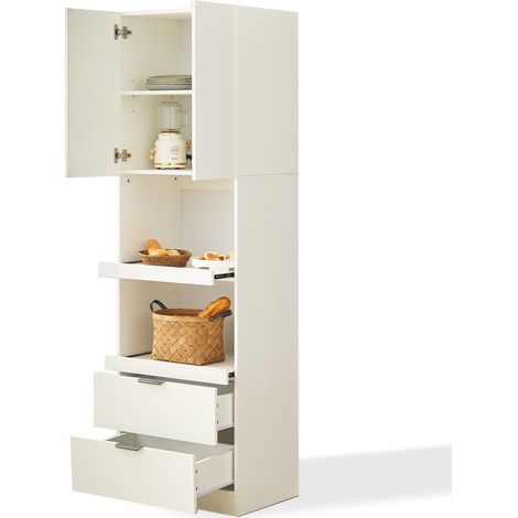 Kuchenschrank mit 1 Tur, 2 Schubladen und 2 Offenen Fachern fur Kuche oder Esszimmer aus MDF 59.5 x 45 x 200 cm Weiss (1/5)