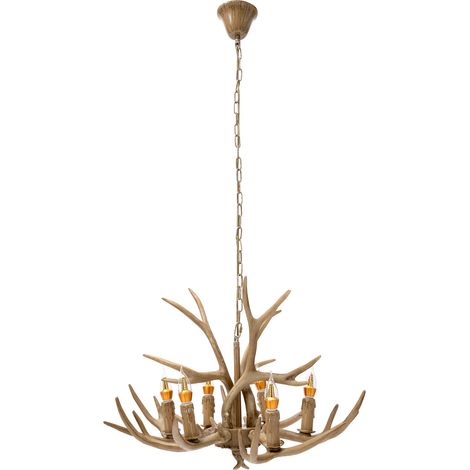 Retro Geweih Kronleuchter 6-Kopf Harz Hirschgeweih Hängelampe Deckenlampe Geweihlampe Pendelleuchte E14