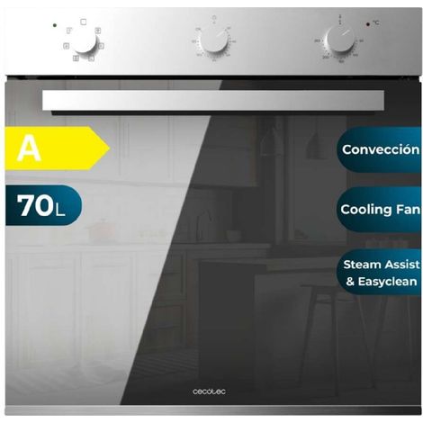 Cecotec Horno Integrable Multifunción 70L Bolero Hexa M236000 Mirror Time. 2800W, 6 Funciones, Temporizador, Steam Base XXL