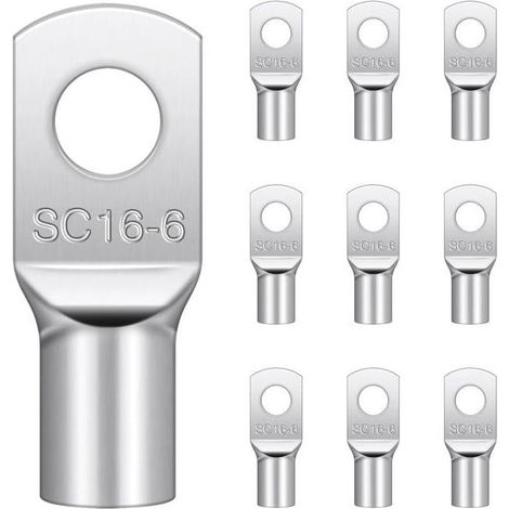 20 Pièces Cosses Tubulaires 16mm² M6,Cosses Electriques Ronde à Œillet en Cuivre Étamé Cosse à Sertir 16mm², Cosses Annulaires 16mm² (1/5)