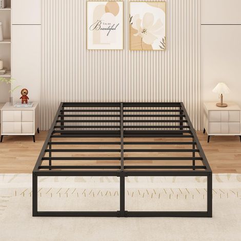 Double Bed Frame 180 x 200 cm, Metal Steel Slats, Black (1/5)