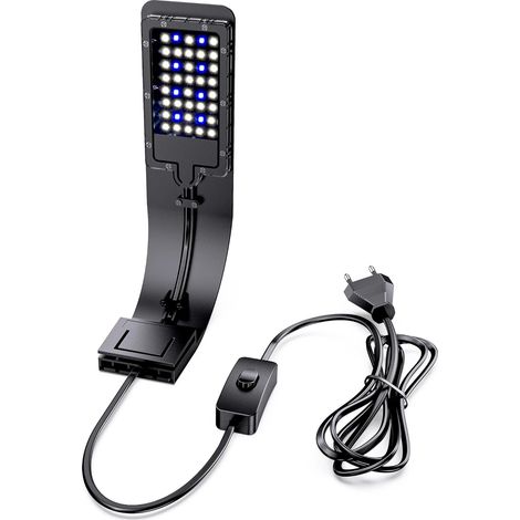 Lampe à clip pour aquarium, lampe d'aquarium ultra fine, avec lumière blanche et bleue, 40 lumières LED, 8 W, noir [Classe énergétique F]