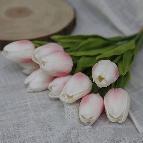 10 Vintage-Tulpensträuße aus Europa, künstliches Tulpenarrangement für Zuhause, Büro, Hochzeitsdekoration (X) (1/5)