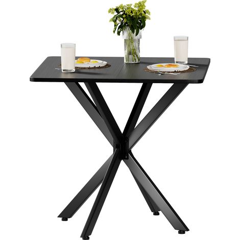 Mesa cuadrada moderna negra 80 x 80 x 75 cm con estructura metálica en X (1/5)