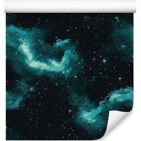 Aquarell-Galaxy-Tapete, Türkis, Schwarz und Meeresblau, 50 x 1000 cm (1/5)