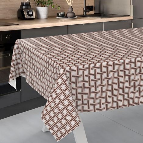 Nappe en Toile cirée, Lavable, pour Table de Jardin, extérieur et intérieur, Bord coupé, Carreaux Beiges, 200 x 140 cm (1/5)