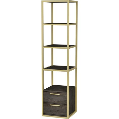Estantería de 4 niveles con 2 cajones, 39x39x160 cm, estructura en oro - Cajones Gris Oscuro (1/4)