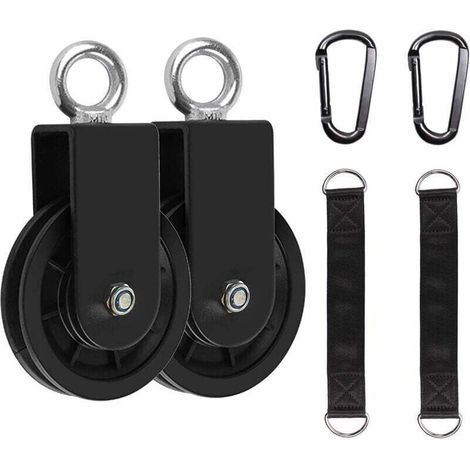 Kabelrolle, Krafttrainingsrolle mit Schlingenriemen und Karabiner, drehbare Einzelrolle (2er-Pack)