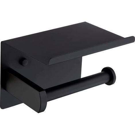 Porte Papier Toilettes avec Etagère,Noir Mat Support Papier Toilette SUS 304 Acier Inoxydable Auto-adhésif ou Installation Murale,F92803MB (1/5)