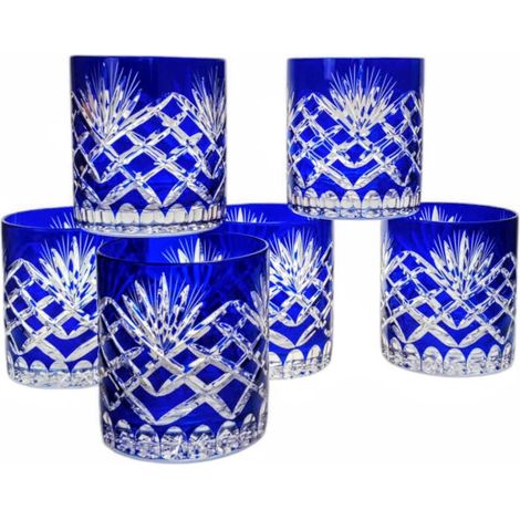 Bicchieri da whisky in cristallo cobalto con ananas, set da 6 pezzi (1/5)