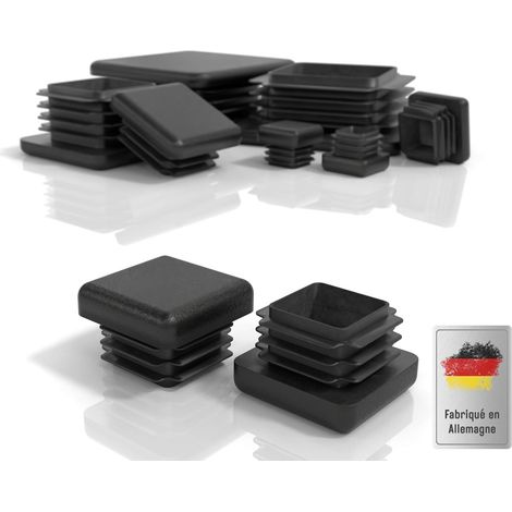 Bouchons carrés 25x25mm - Lot de 4 - Plastique PE - Protection pieds meubles - Pour tubes métalliques chaises tables - Noir (1/5)