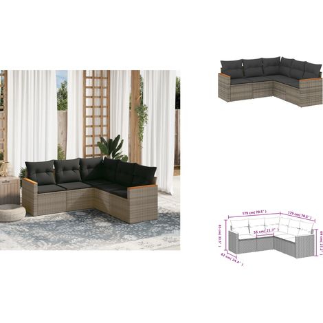 Salon de jardin 5 pcs avec coussins gris résine tressée - Ensemble Salon De Jardin - Meuble Extérieur - Résine Tressée - Rotin Synthétique - Canapé D'extérieur (1/3)
