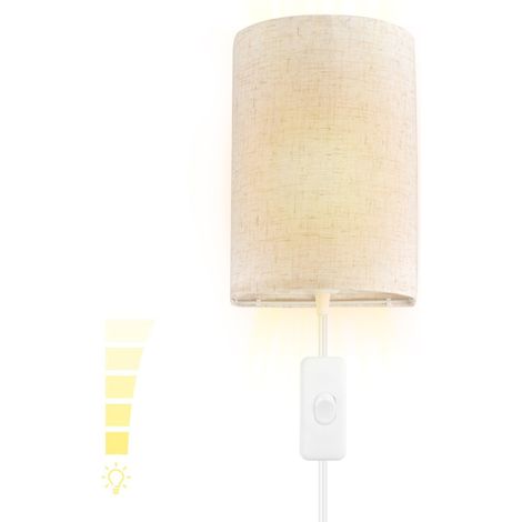 Applique murale à brancher, 3 températures de couleur, avec cordon d'alimentation et variateur d'intensité, idéale pour chambre, salon ou couloir (1/5)