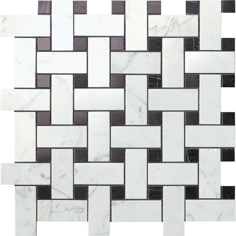Mosaïque effet Marbre Blanc Carrare Treccia 30x30x0,95 cm Brillant Marvillo - Mur intérieur (vendu par carton de 0,54 m²) - RO'MA CARRELAGE