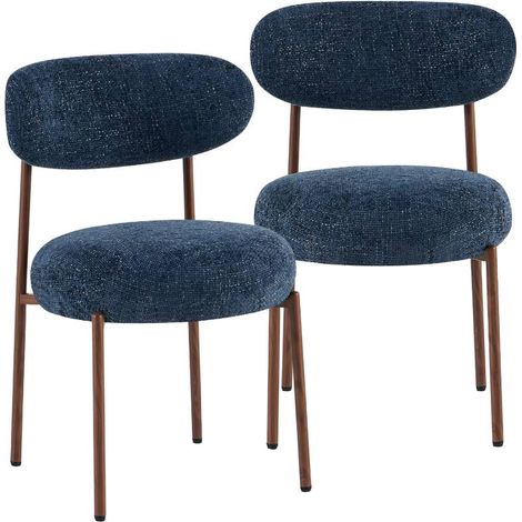Chaise en tissu bleu et pieds en métal effet bois Janis (lot de 2) (1/5)