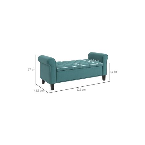 Banc coffre vert en velours avec assise rembourrée, rangement intégré et charge maximale de 120 kg pour chambre, entrée et salon (1/5)