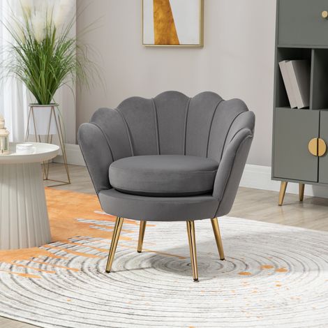Fauteuil coquille, fauteuil vintage, fauteuil de chambre et de salon, design élégant, avec dossier haut, 76x67x74cm, gris (1/5)