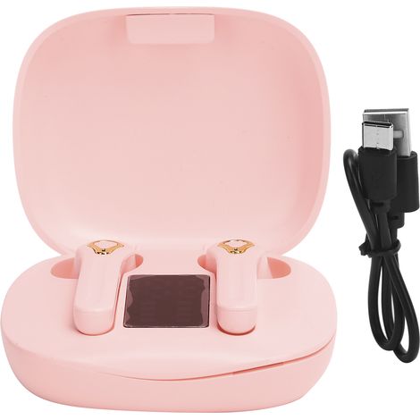 Casque Bluetooth CV‑16 TWS avec écran LED numérique, écouteurs stéréo sport, rose (1/5)
