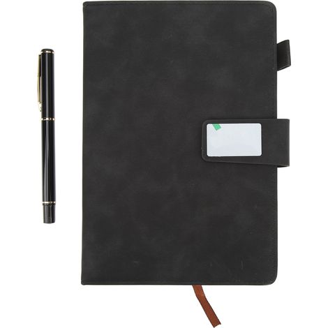 Carnet A5 couverture cuir PU, marque-page ruban, papier épais anti-encre, ligné, avec stylo, noir, pour bureau voyage, boîte incluse (1/5)