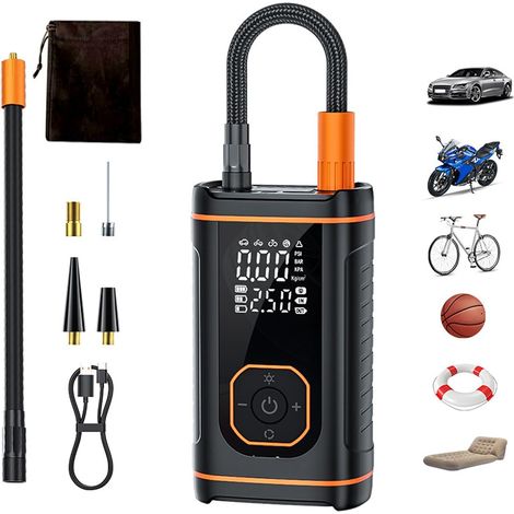 Gonfleur De Pneu Portable Compresseur D Air Accessoires Pour Moto Avec Affichage Numérique Écran Digital Pompe A Air Portative Pour Voiture - Pour Automoto Velo Ballon De Football