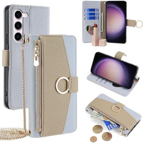 Custodia a libro per Samsung Galaxy S23, portafoglio con tasca con cerniera e specchietto, blu (1/3)