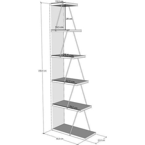 Libreria in legno "Ayder" - 50 x 22 x 150 cm - Bianco