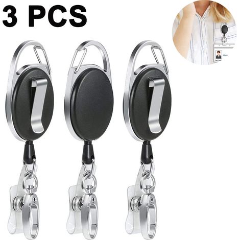 Porte-badge rétractable noir robuste avec clip ceinture, anneau porte-clés et porte-cartes d'identité verticaux étanches pour cartes de visite et cartes d'identité. (1/5)
