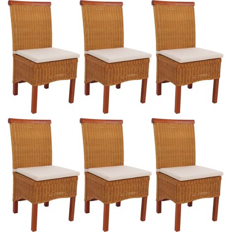 Set 6x sedie rattan vimini eleganti soggiorno sala pranzo M42 97x46x50cm con cuscini