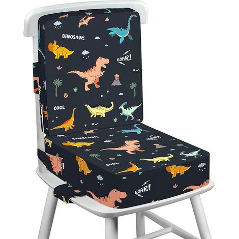 Rehausseur Chaise Enfant avec Dossier et Sangles de Sécurité Réglables en 3 points, Portable Lavable Antidérapant Coussin Rehausseur De Chaise Bebe Enfant - Dinosaure (1/5)
